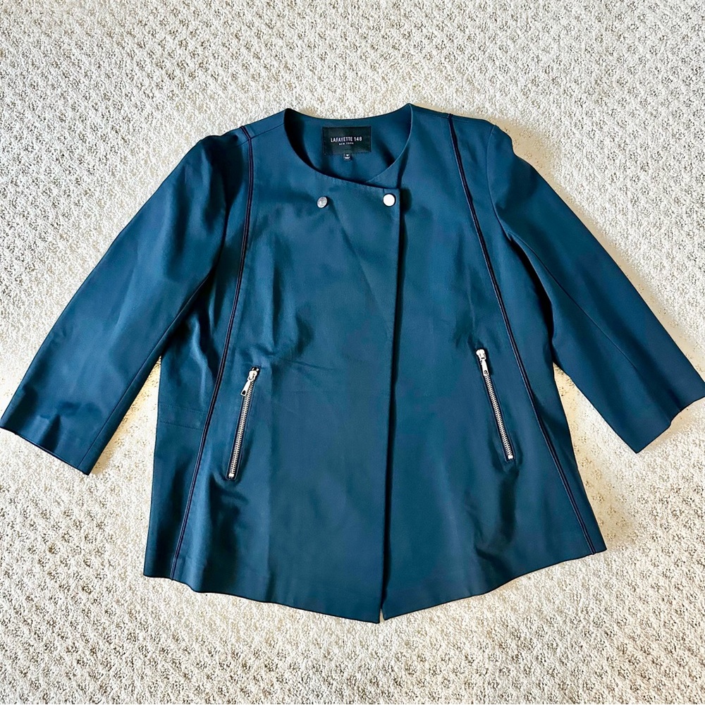 Lafayette 148 New York Dayle Microfiber Minimalist Navy Jacket Size 12